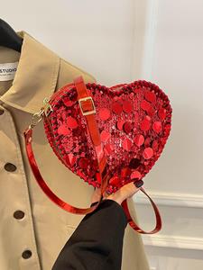 Warm clothes family Hartvormige Sequin Crossbody Tas Mode Satchel Crossbody Portemonnee Bling Avondtas voor Vrouwen voor Bruiloft Cocktail Party Prom zilver