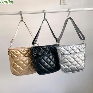 Warm clothes family Vrouwen gewatteerde crossbody tas verstelbare brede band puffer schoudertas diamant rooster schoudertas gewatteerde stijlvolle koerierstas goud