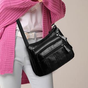 Warm clothes family Zachte leren dames stevige crossbody tassen gevlochten multi pocket schoudertassen CHINA