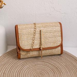 Sports Trend Bag Trendy en veelzijdige strogeweven tassen voor dames, kleine geweven vierkante tassen, handtassen met kwastjes en kettingen, rugzakken one size wit