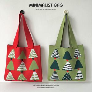 Sports Trend Bag Creatieve cartoon kerstboom gebreide handtas dames trend grote capaciteit studententas schoudertas One Size