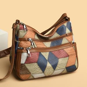 Sports Trend Bag Middelbare moedertas Grote capaciteit Splicing Werk woon-werkverkeer Zachte leren multi-pocket crossbody tas Retro schoudertas