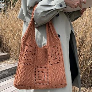 Sports Trend Bag Gebreide tas Vintage Cutout Handgeweven tas Schoudertas Dames Tote Boodschappentas abrikoos