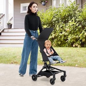 Costway Opvouwbare Kinderwagen Compacte en Vliegtuigvriendelijke Kinderwagen met Verstelbare Kap Grote Opbergmand en Terreinwielen