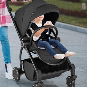 Costway Opvouwbare Kinderwagen met Omkeerbare Zitting Verstelbare Rugleuning Verstelbare Kap Handgreep Aluminium Kinderwagen Zwart/Grijs