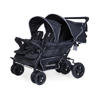 Childhome Vierpersoonskinderwagen zwart met regenhoes en beschermhoes