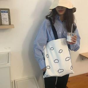 VantaGoods 2024 Koreaanse Polka Dot Canvas Cloud Schoudertas - Modieuze, Eenvoudige Studenten Messenger Bag 37x35 CM