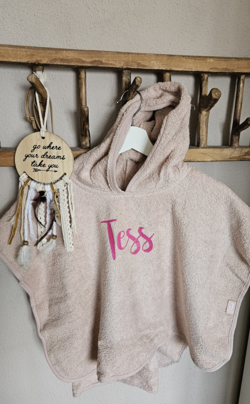 Geboortexpress.nl ''Jollein'' badstof badponcho - wild rose (met naam)