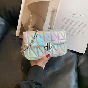 Fancy Lady Modieuze en veelzijdige crossbodytas met schouderketting, nieuwe trendy PU kleurrijke kleine vierkante tas, modieuze damestas one size zilver
