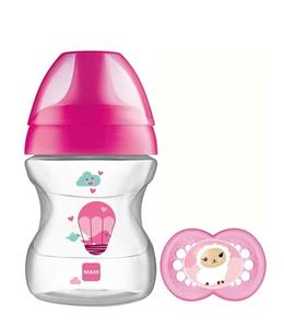 MAM 190 ml Babyfles M. Zuigen - Leren Dooi Drankje Beker 6+ Dhr. - Roze