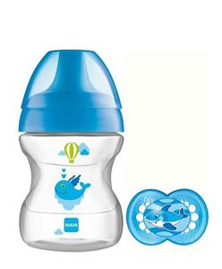 MAM 190 ml Babyfles M. Zuigen - Leren Dooi Drankje Beker 6+ Dhr. - Blauw