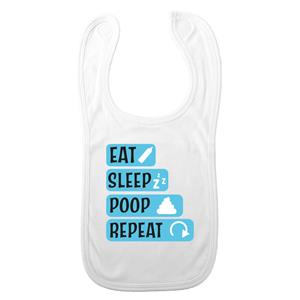 Bellatio Decorations Baby slabbetje - blauw - eat, sleep, poop, repeat - kraam cadeau - slab/morsdoek -
