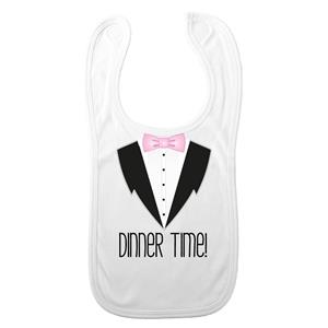 Bellatio Decorations Baby slabbetje - roze - dinner time - kraam cadeau - slab/morsdoek -
