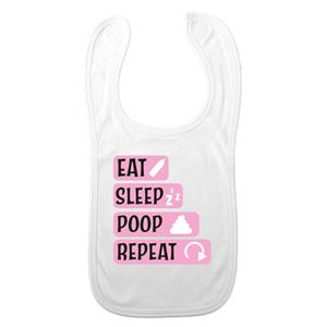 Bellatio Decorations Baby slabbetje - roze - eat, sleep, poop, repeat - kraam cadeau - slab/morsdoek -