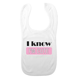 Bellatio Decorations Baby slabbetje - roze - i know i'm cute - kraam cadeau - slab/morsdoek -