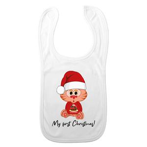 Bellatio Decorations Baby slabbetje - wit - My first Christmas - morsdoek - kerstpoesje - kerstcadeau -