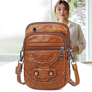 VIA ROMA Vintage zachte leren crossbodytassen Rivet PU vrouwen Messenger schoudertas kleine vrouwelijke handtassen telefoon portemonnees zwart en bruin 13*6*19cm zwart