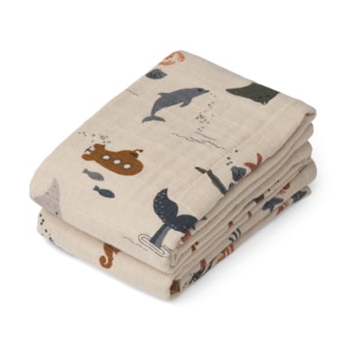 LIEWOOD Lewis mousseline doeken 2-pack zeedieren/ sandy