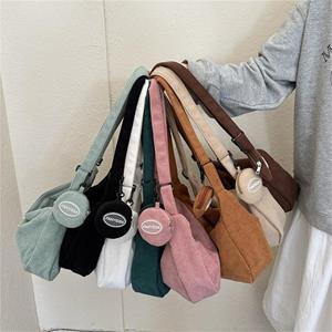 Colorful Bag Corduroy Wind Literaire Enkele Schouder Crossbody Tas Student Casual Hobo Tas Met Munten Portemonnee Vrouwelijke Eenvoudige Dumpling Tas 26.5x8x22cm beige