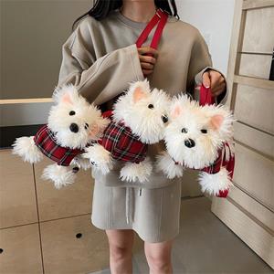 The Bags Family Japanse schattige West Highland Puppy Messenger Bag Vrouwelijke Cartoon Pluche Veelzijdige Zachte Meisjes Handtas 13*29*11