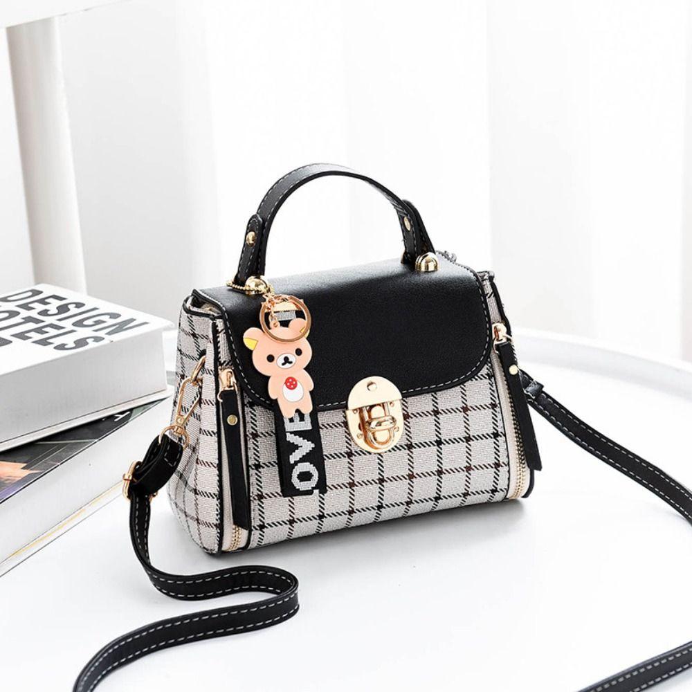 SHjiuyun PU leren crossbody tas met geruit patroon, messenger bag, modieuze handtassen voor dames S