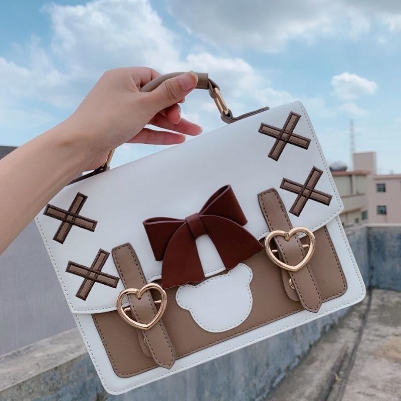 Framont Fashion House mode Harajuku Lolita Schoudertas Vrouwen Japanse Kawaii Strik Vrouwelijke Messenger Bag Schattige Dames Handtas 2024 Satchel Pouch 24X18X7cm zwart