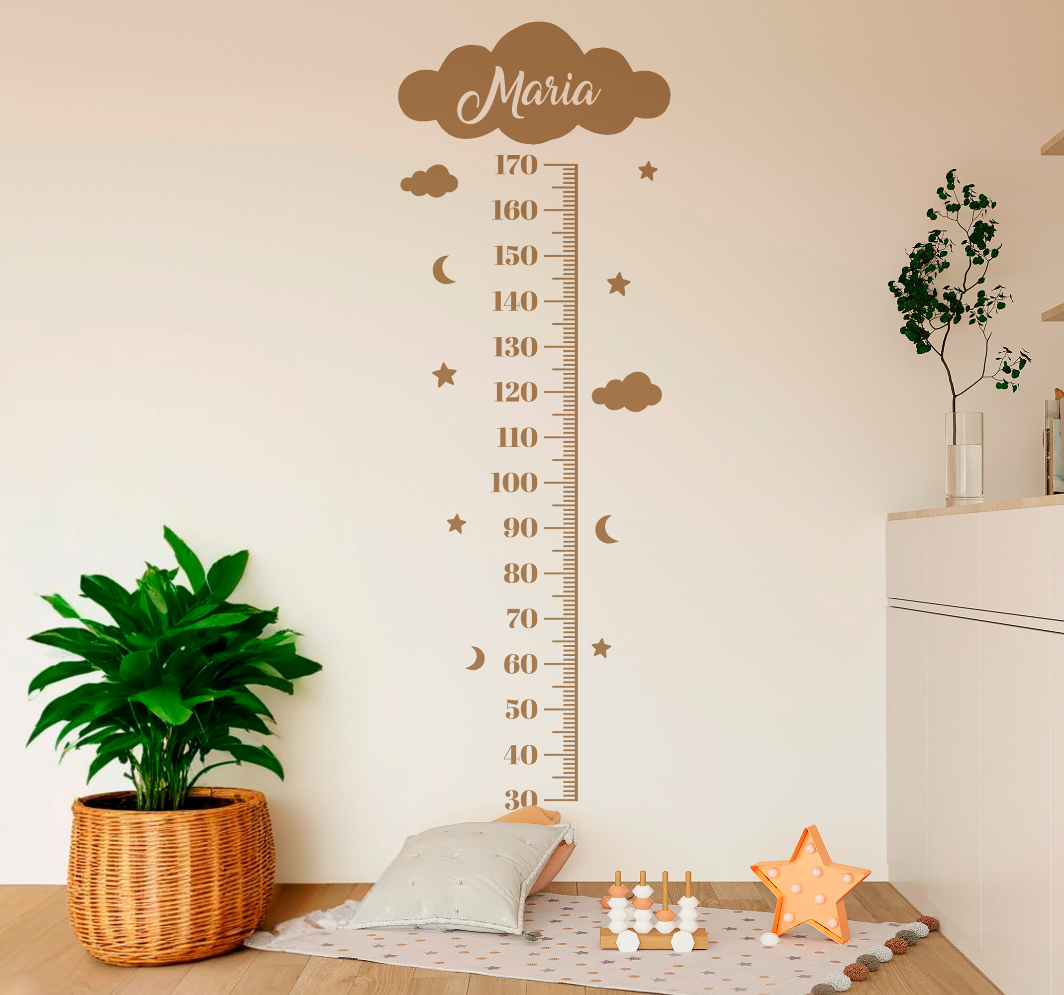 Wolken met sterren muursticker groeimeter