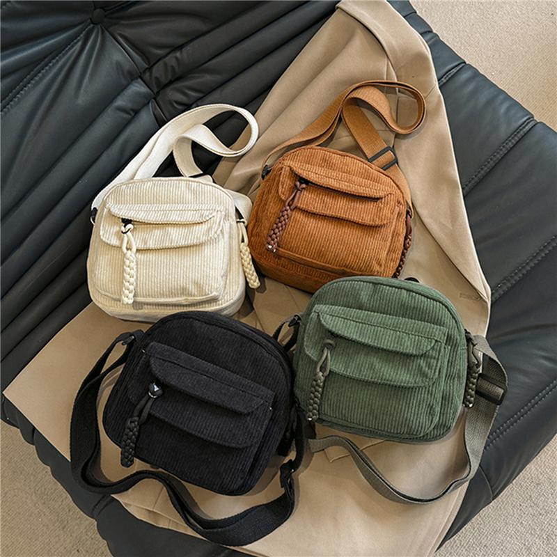 Bloss Veelzijdige Crossbody Tas Modieuze Casual Kleine Vierkante Tas Forenzen Schoudertas Corduroy Unisex Trend One Size zwart