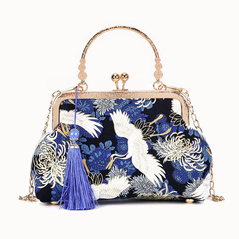 RUWB BAGS Mode Vintage Fringe Tas Kleine Schelp Tassen Ketting Vrouwen Schouder Crossbody Tas Kraan Vliegende Vrouwen Handtassen Portemonnees blauw