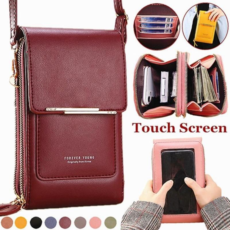 Your favorite bag Damesmode mobiele telefoon tas touchscreen verticale crossbody mini schoudertas portemonnee roze