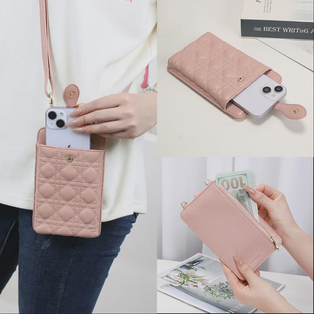 CrossCart Elegante Japans-Koreaanse crossbody-telefoontas met verstelbare band en geborduurd ontwerp vuilwit