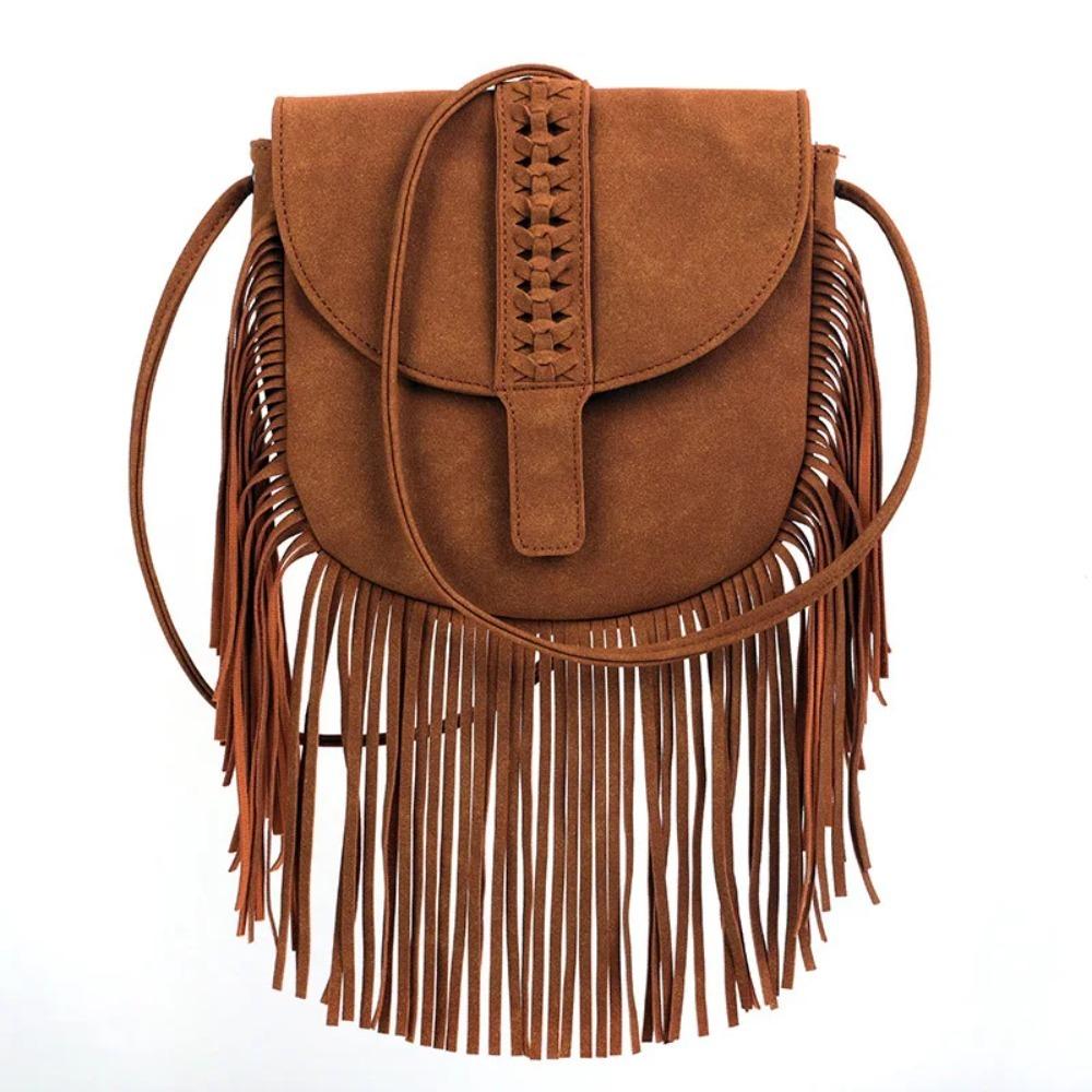 RUWB BAGS Faux Suède Hippie Gypsy Boho Tas Dameshandtassen Tas Vintage Fringe Kwastje Boho Tas Dames Schouder Crossbody Tassen bruin