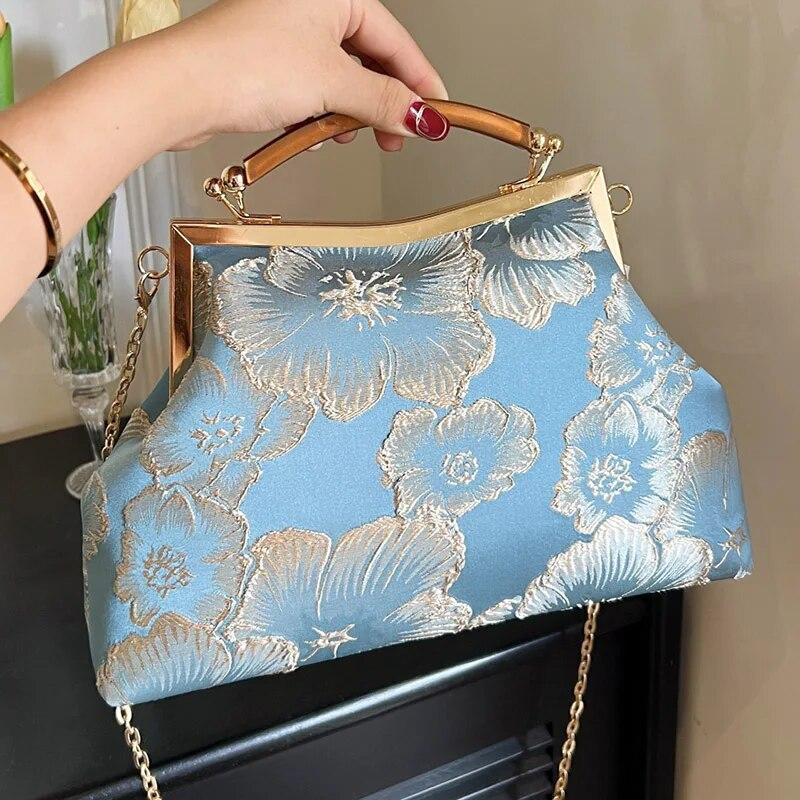 RUWB BAGS Vintage Designer Lock Shell Clip Handgemaakte ketting schoudertassen Borduurbloem Crossbody Tas Lady Chic Handtassen Avondkoppeling groen