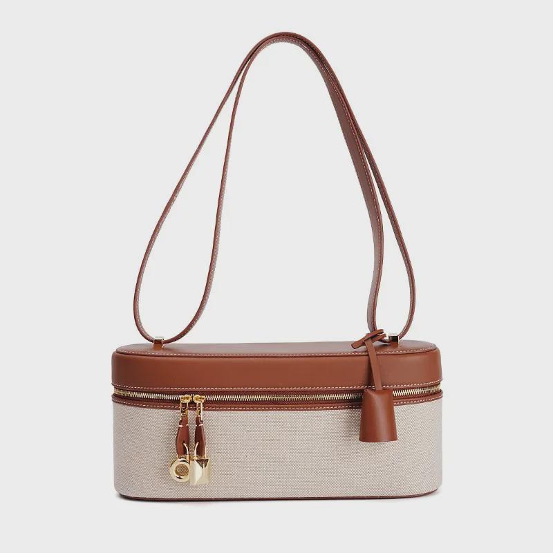 VantaGoods Crossbodytas van canvas en koeienhuid in contrasterende kleur - Herfst/Winter 2024, veelzijdige tas voor onder de oksels. 28*9*12.5 cm bruin