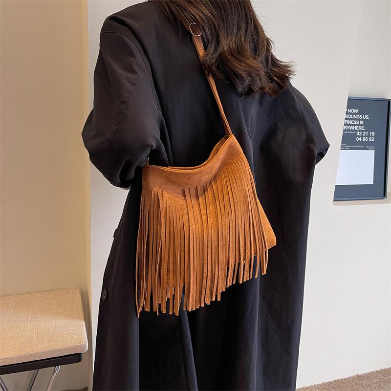 Kuluosidi Dames Tassel Bag Schouder Crossbody Handtas zwart