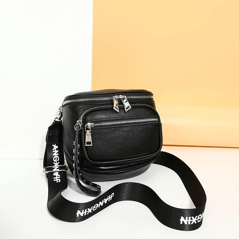 Your favorite bag Echte koeienhuid leren schoudertassen crossbody tassen voor vrouwen 2023 Nieuwe koeienhuid leren vrouwen handtassen effen kleur vrouwelijke messenger tas zwart