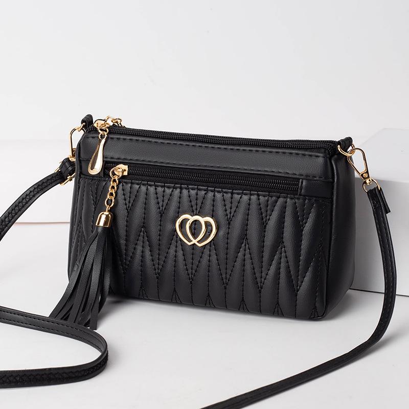 Yogodlns Dames PU-leer Golf geborduurde kleine schoudertas Eenvoudig kwastdecor Meerlaagse telefoon crossbodytas 23x8x14cm groen