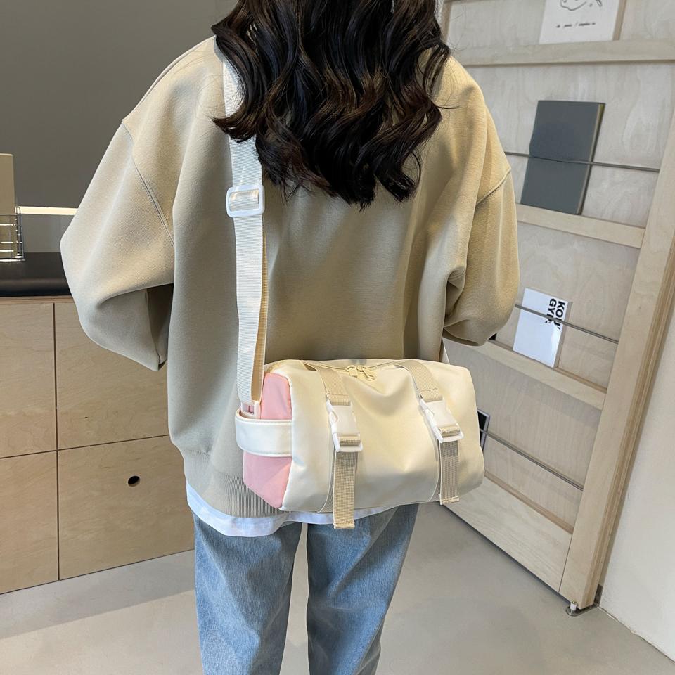 RUWB BAGS Schoudertas voor dames Kleine eenvoudige nylon messengertas Casual kleine tas De oude unisex-schoudertas Geldportemonnees Crossbodytas kaki/wit