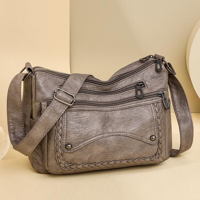 Kuluosidi Dames Crossbody Tas Middelbare Leeftijd Zacht Leer Grote Capaciteit Effen Kleur Multi-Pocket Schoudertas zwart