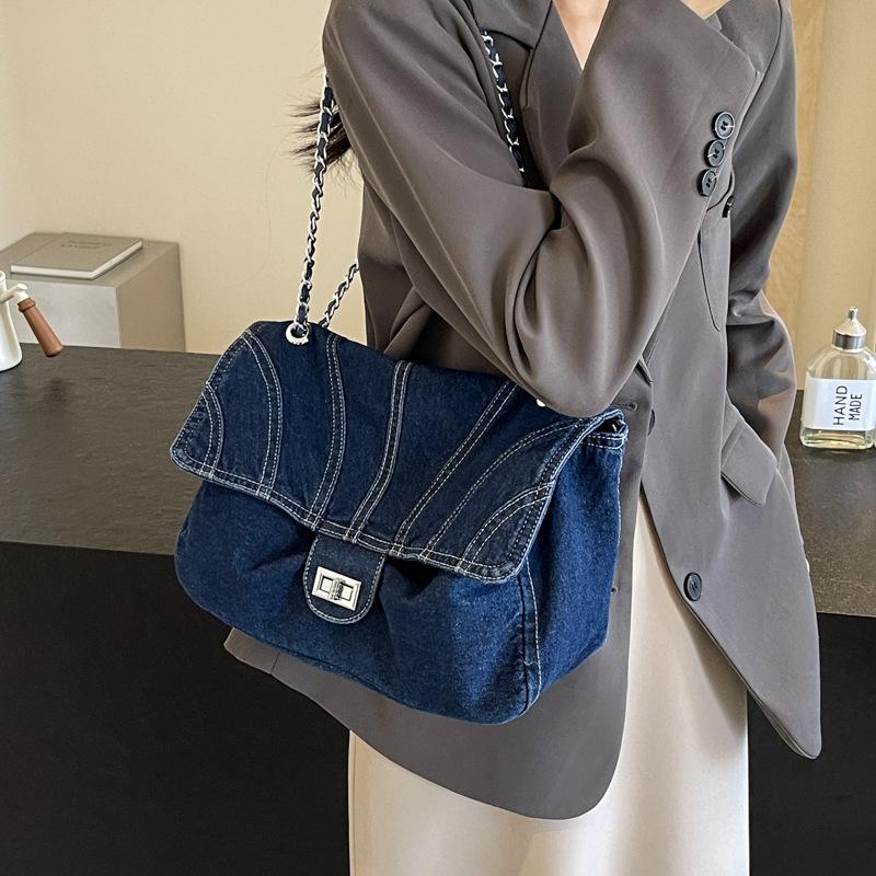 Kuluosidi Denim tas dames ketting schouder crossbody tas commuter tote tas zwart