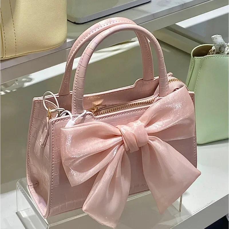 Exotic Mode Dames Clutch Handtassen Zomer Roze Strik Vrouwelijke Okseltassen Schattige Kleine Vierkante Schouder Messenger Bag voor Meisjes roze