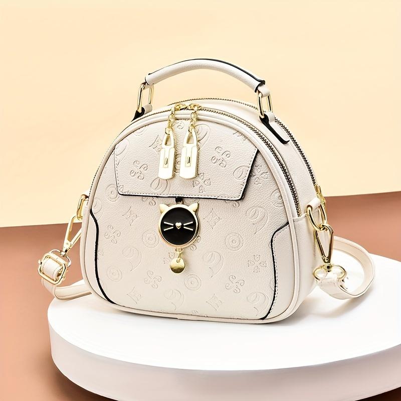 Your favorite bag Geometrische reliëf crossbody tas, kleine handtas met kleurcontrast, schattige kattenkoepel schoudertas zwart