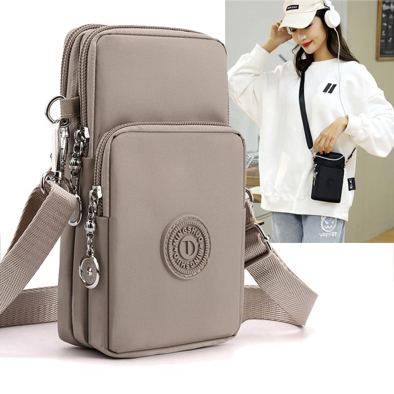 RUWB BAGS Nieuwe Vrouwen Mobiele Telefoon Tas Nylon Mobiele Telefoon Tas Munt Portemonnee Riem Schoudertas Kleine Crossbody Tassen voor Vrouwen Portemonnee Reistas kaki