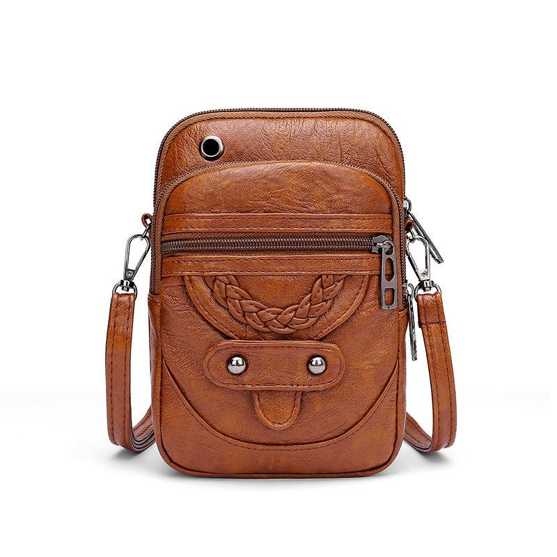Your favorite bag Vintage zachte leren crossbodytassen Rivet PU vrouwen Messenger schoudertas kleine vrouwelijke handtassen telefoon portemonnees zwart en bruin 13*6*19cm bruin