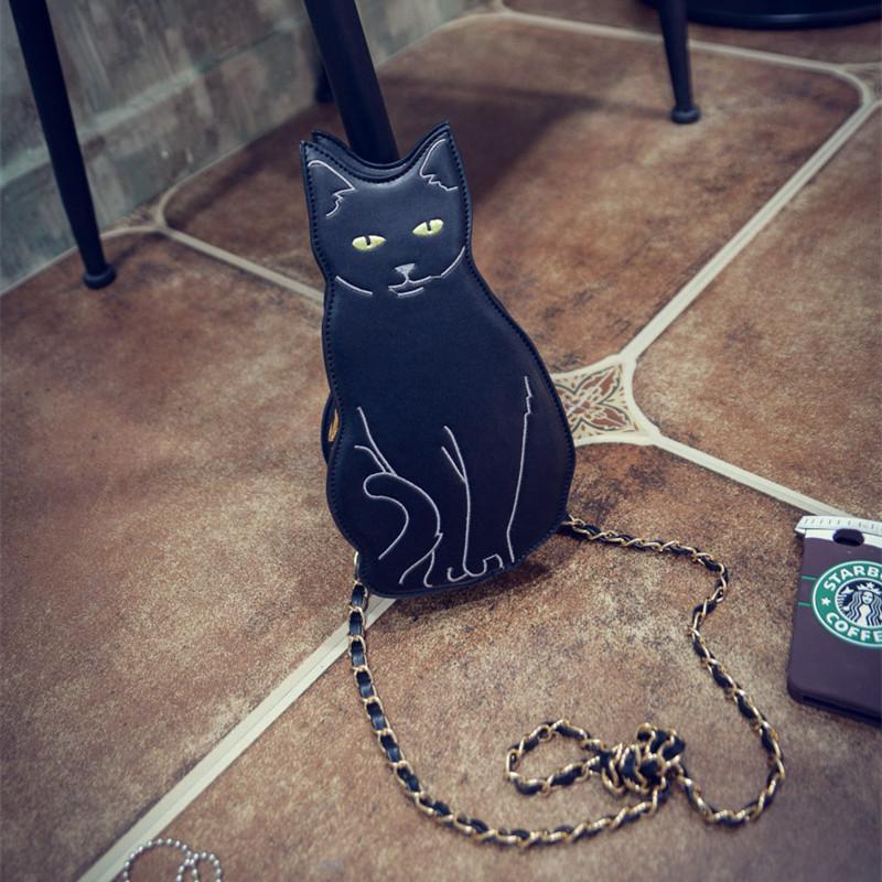 RUWB BAGS BLACK CAT NIEUWIGHEID CROSSBODY KETTINGTAS - Vrouwenmeisje 2024 Straatmode Dier Kitten Schattig Cool Uniek Leuk Cross Body Handtas zwart