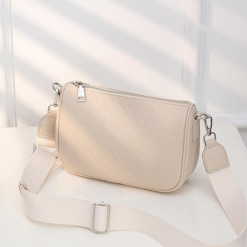 VIA ROMA Geweven damestas Brede schouderriem met grote capaciteit Enkele schoudertas Crossbodytas voor dames one size ivoor