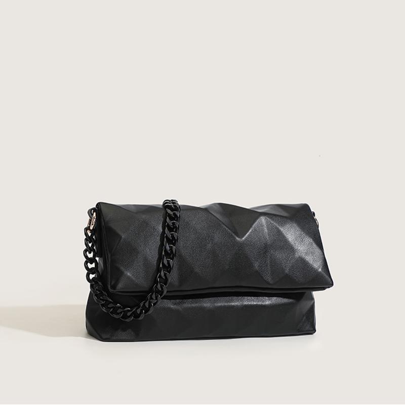Exquisite handbag NO 1 Hoogwaardige klassieke effen schoudertas met textuur voor dames in een niche-crossbodytas, modieuze kleine vierkante tas zwart