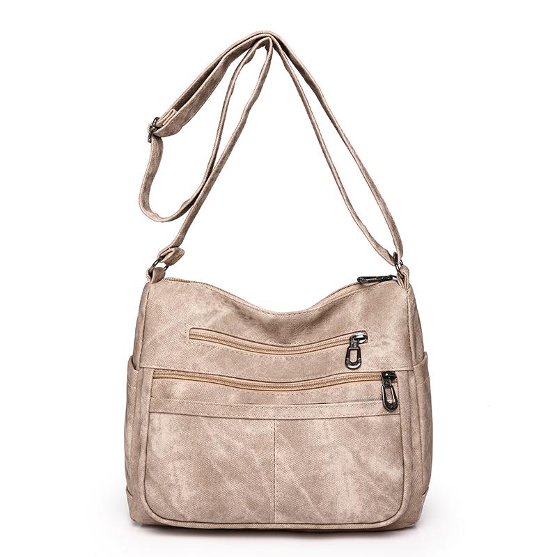 RUWB BAGS Vintage All-Match Effen Kleur Messenger Bag Hoge Capaciteit Dames Schoudertassen 2024 Nieuwe Hoge Kwaliteit Pu Lederen Dames Handtas kaki
