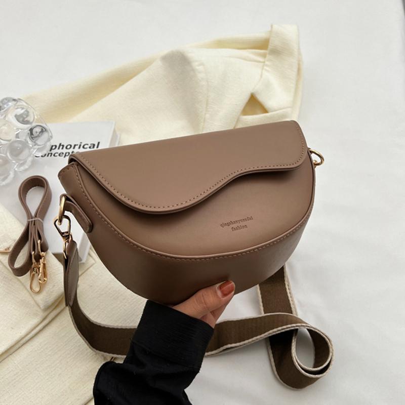 NK39UR Vrouwen Vintage Effen Kleur Flap Kleine Zadel Schouder Oksel Tas Mode PU Leren Brede Band Crossbody Tas 21x8x13cm kaki