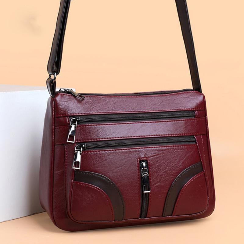 NK39UR Vintage schoudertas voor dames PU lederen crossbody multifunctionele messengertas kleine vierkante mama handtas 25*11*20cm wijnrode kleur